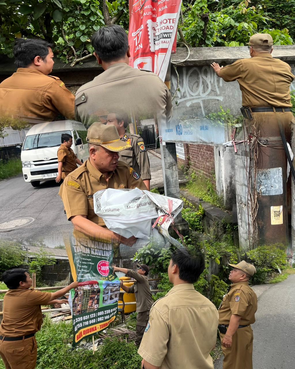 Tim Pengendalian Trantib Kecamatan Denpasar Selatan Tertibkan Spanduk dan Reklame Liar